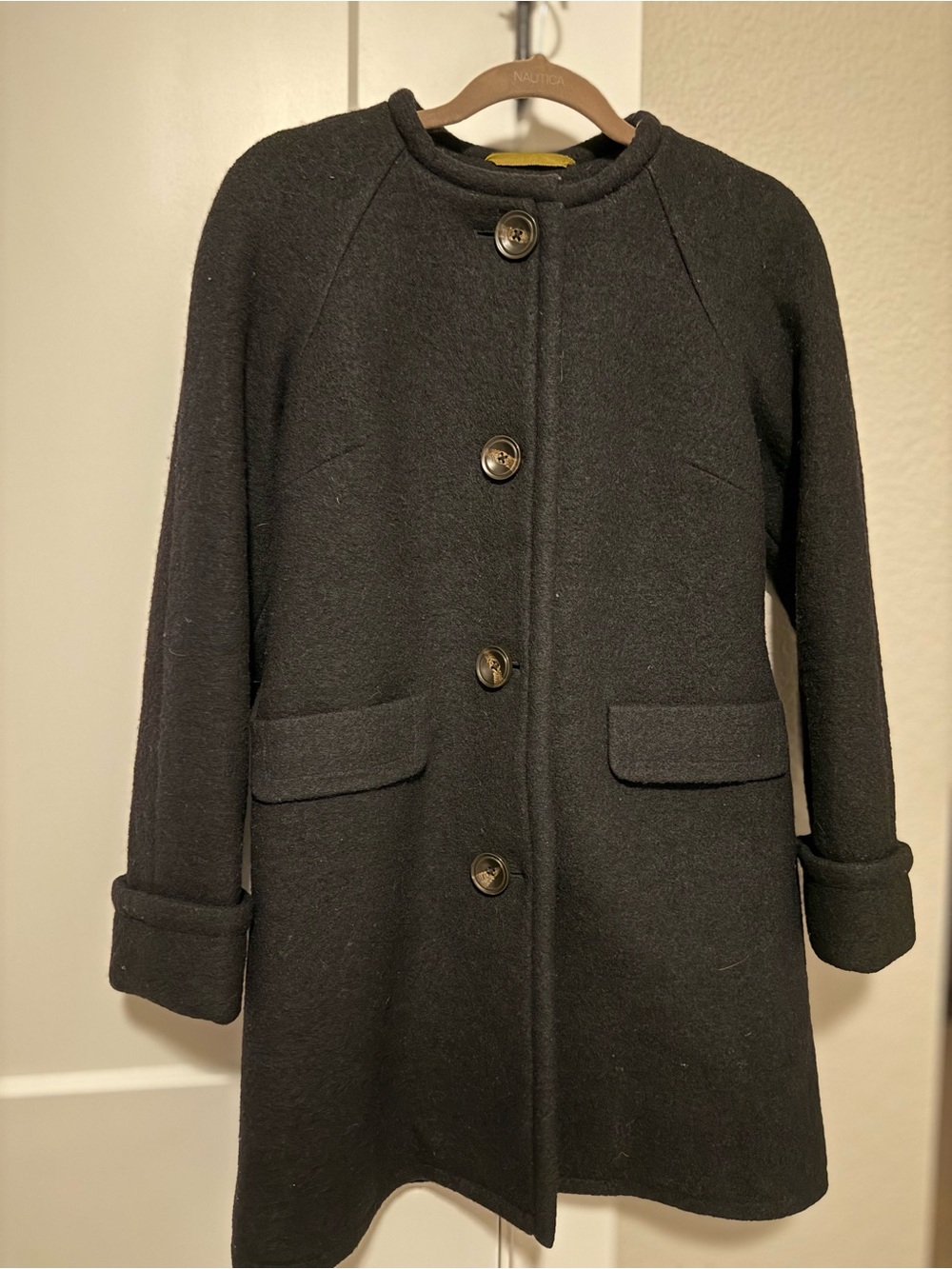 Boden Black Collarless Wool-Blend Mid-Length Coat - Size US 4 / UK 8